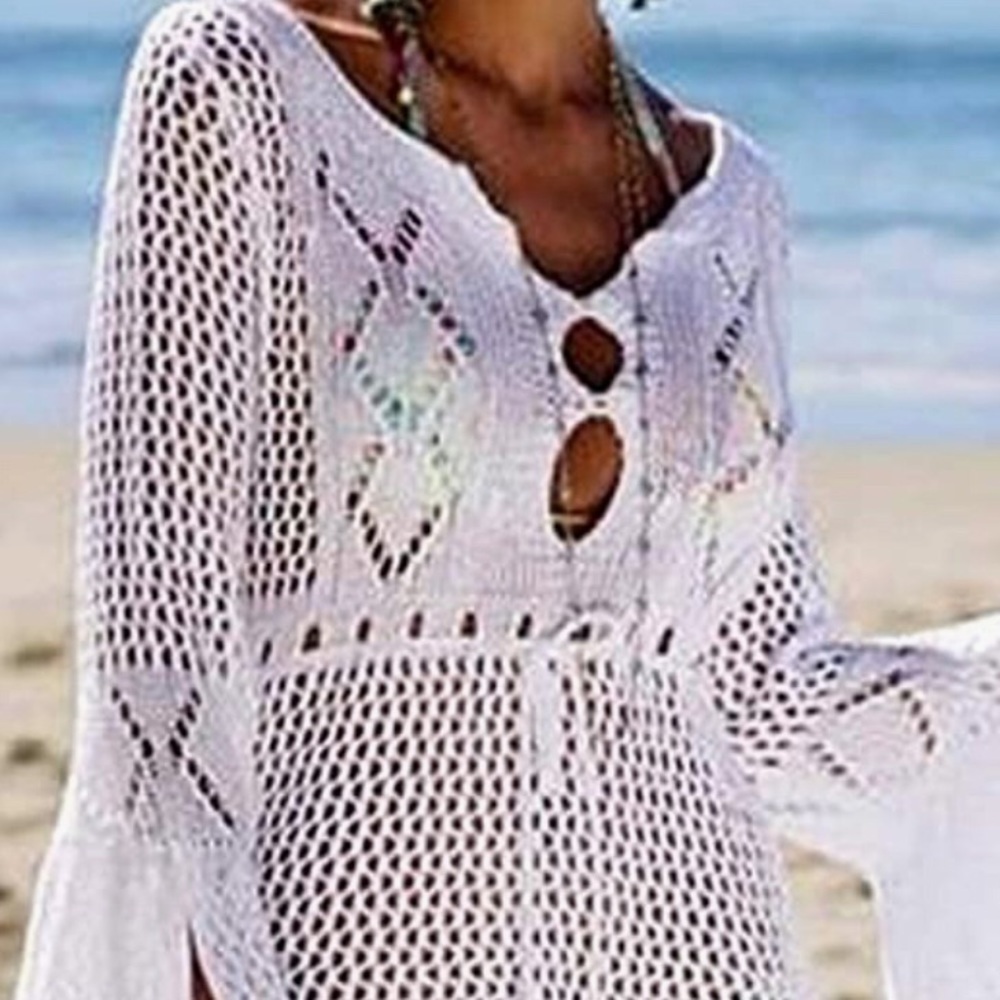 Romantic Bohemian Bell Sleeve Crocheted Lace Cover - Picture 10 of 16